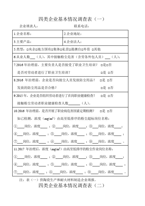 四类企业基本情况调查表