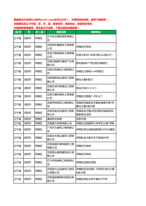 2020新版辽宁省沈阳市浑南区建筑装潢有限公司工商企业公司商家名录名单黄页联系电话号码地址大全105家