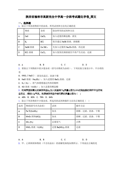陕西省榆林市高新完全中学高一分班考试题化学卷_图文
