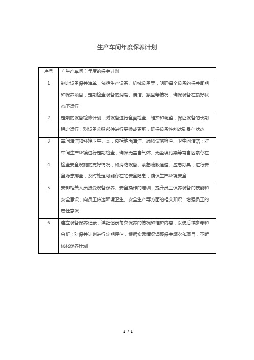 生产车间年度保养计划