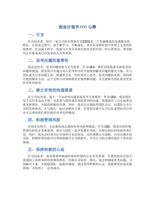 创业计划书CEO心得