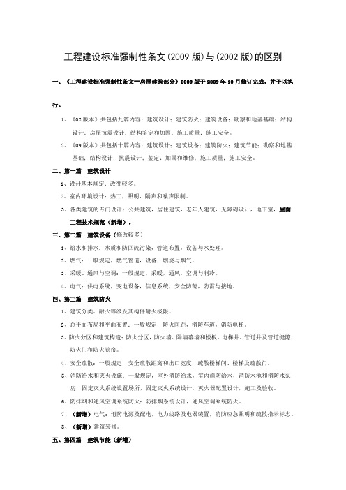 工程建设标准强制性条文09与02的区别