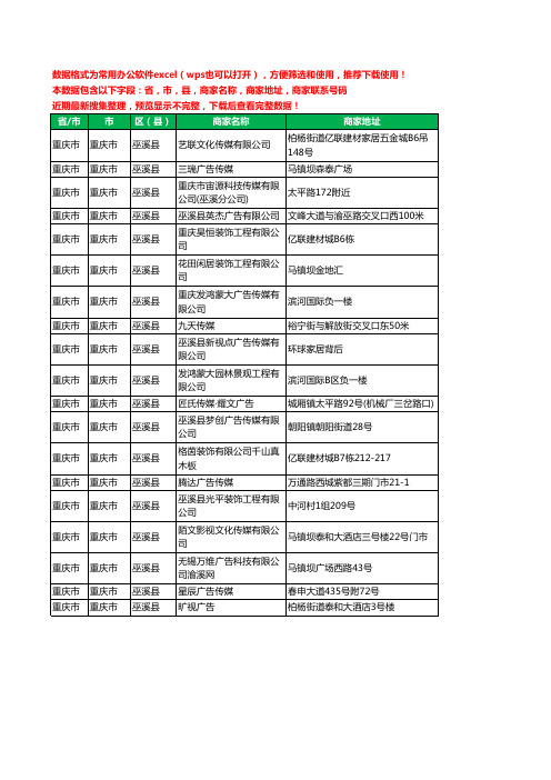 2020新版重庆市重庆市巫溪县广告有限公司工商企业公司商家名录名单黄页联系电话号码地址大全19家