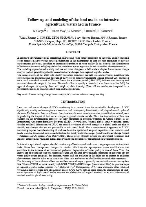 Follow-up and modeling of the land use in an intensive agricultural watershed in France