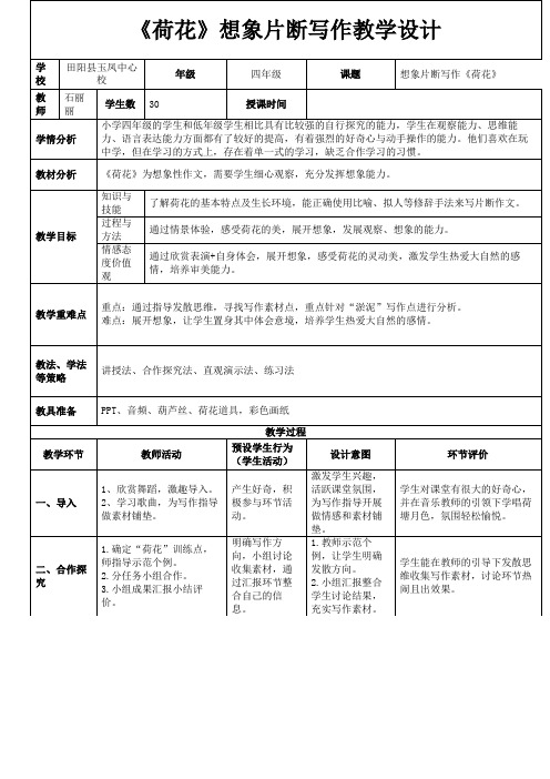 语文人教版四年级上册《荷花》想象作文片段写作