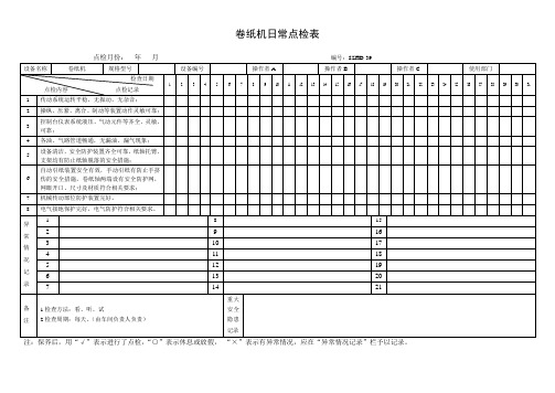 卷纸机日常点检表