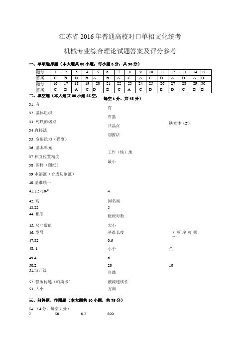 2016机械专业综合理论试卷含答案