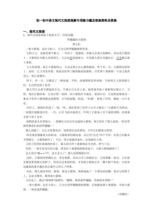 初一初中语文现代文阅读理解专项练习题及答案资料及答案