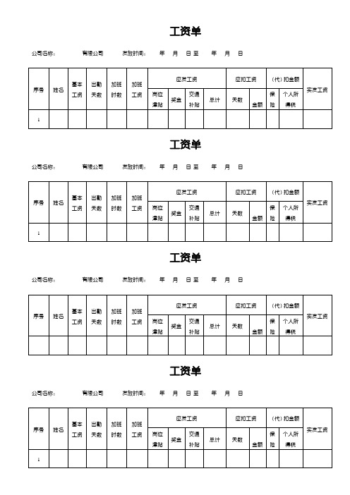 公司常用工资单工资条模板