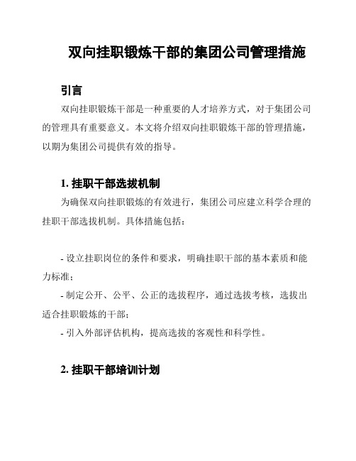 双向挂职锻炼干部的集团公司管理措施