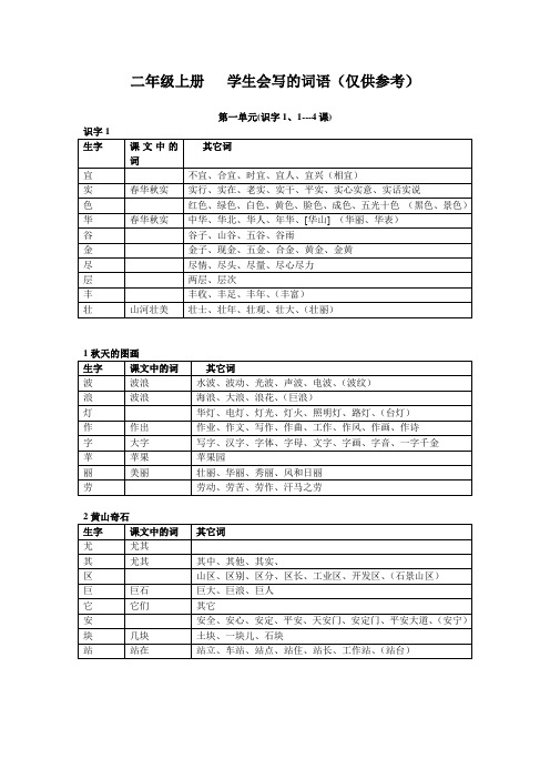 二年级语文上册字词