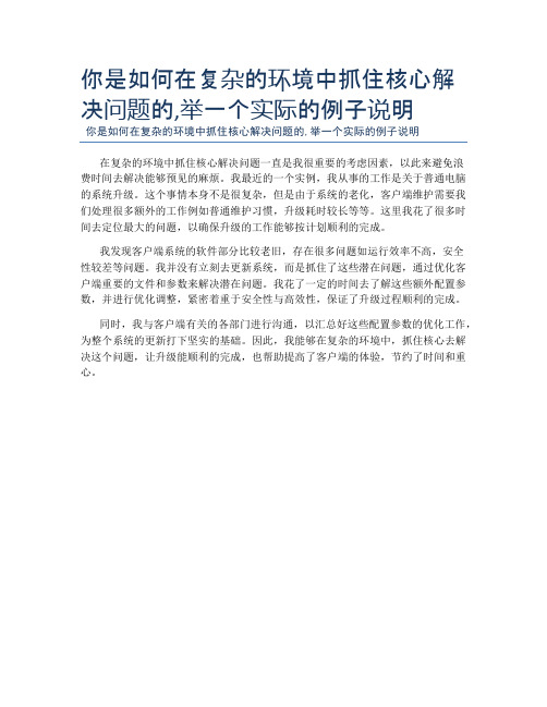 你是如何在复杂的环境中抓住核心解决问题的,举一个实际的例子说明