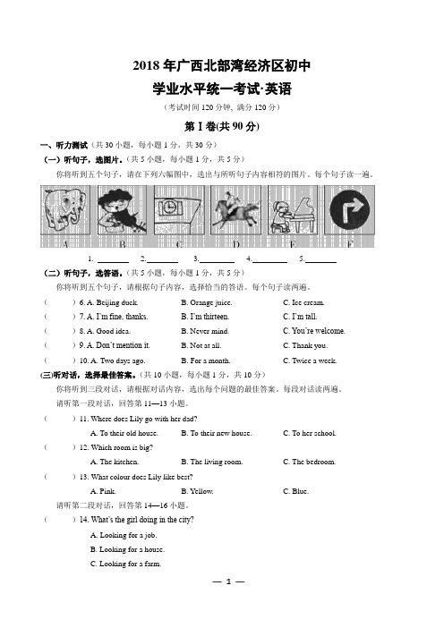 2018年北部湾经济区中考真题及答案