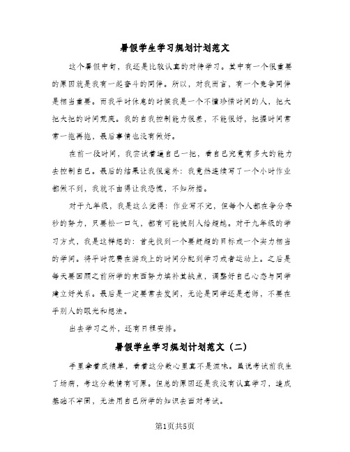 暑假学生学习规划计划范文(4篇)