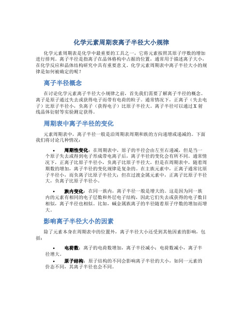 化学元素周期表离子半径大小规律是什么