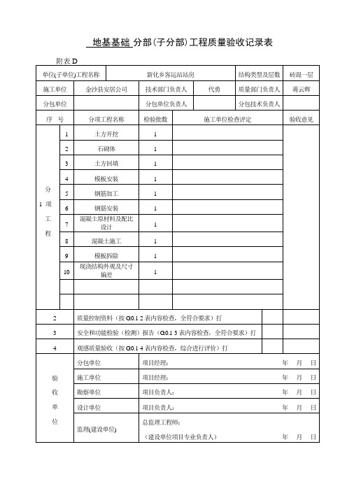 分部工程质量记录表