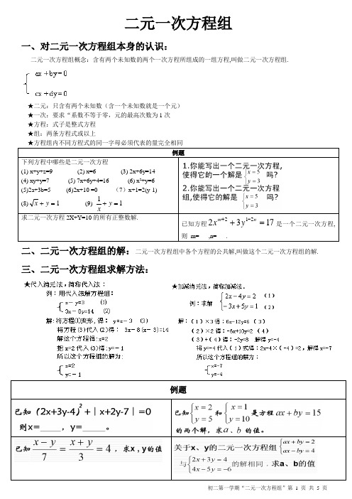 二元一次方程组复习,总结,知识点汇总