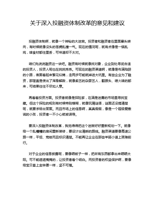 关于深入投融资体制改革的意见和建议