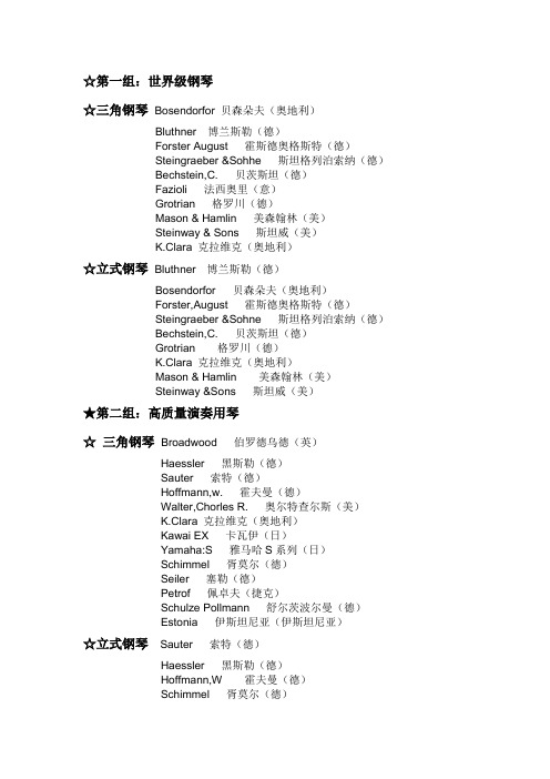 钢琴品牌及等级