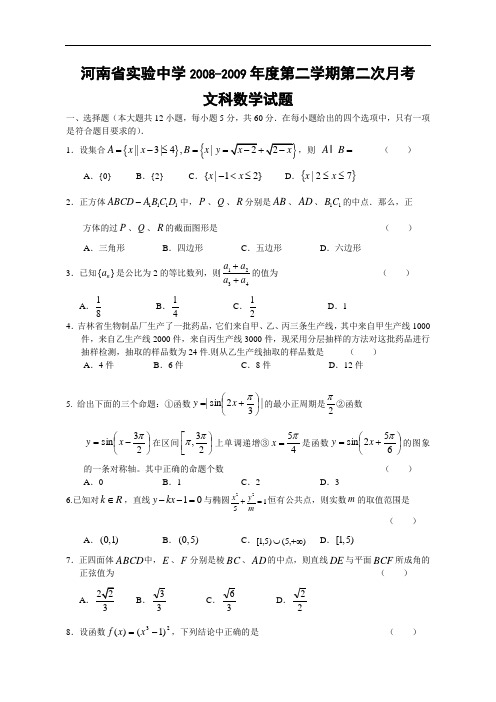 河南省实验中学08-09年下学期第二次月考文科数学