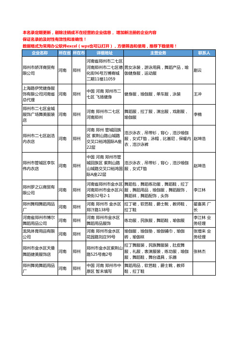 2020新版河南省郑州瑜伽服工商企业公司名录名单黄页大全11家