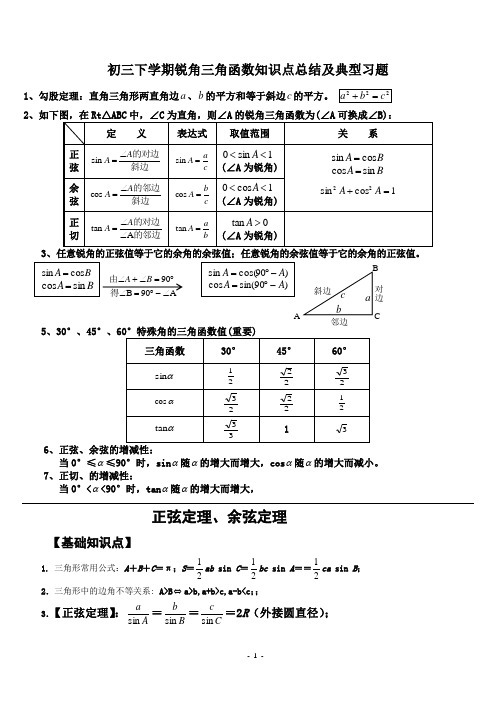 初中三角函数知识点总结及典型习题共5页