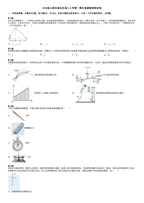 2024届上海市嘉定区高三上学期一模全真演练物理试卷