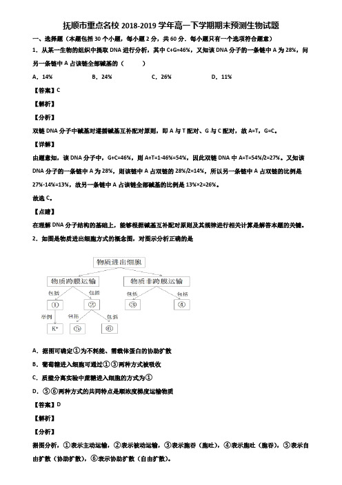 抚顺市重点名校2018-2019学年高一下学期期末预测生物试题含解析