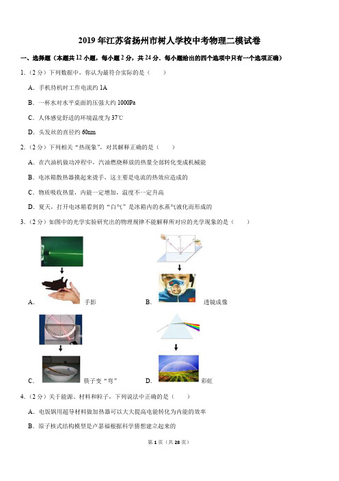 2019年江苏省扬州市树人学校中考物理二模试卷