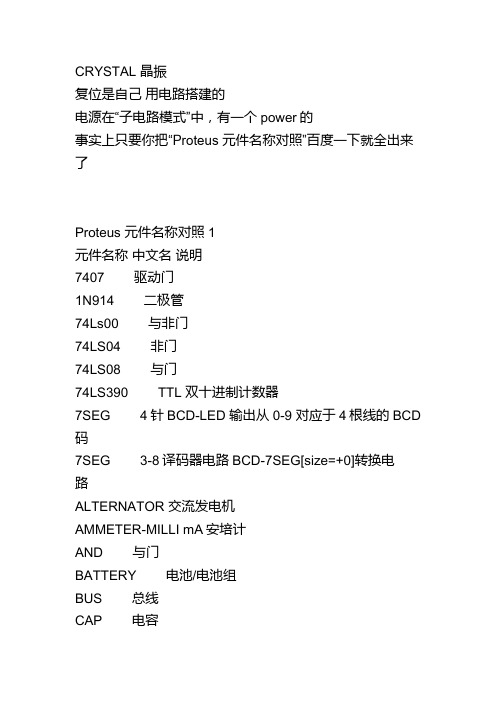 proteus元件对照表