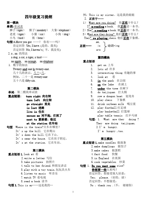 外研社版三起英语四年级上册复习提纲_短语+句型2