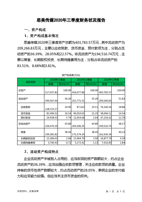 思美传媒2020年三季度财务状况报告