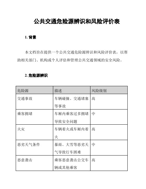 公共交通危险源辨识和风险评价表