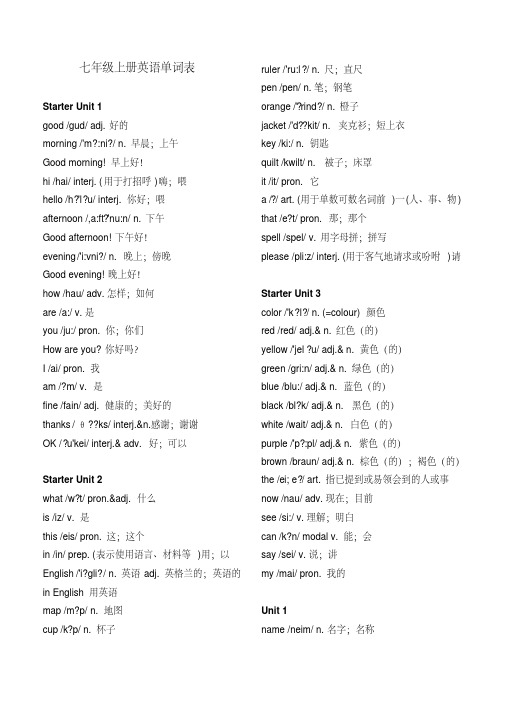 最新人教版初中英语单元词汇表(全套)