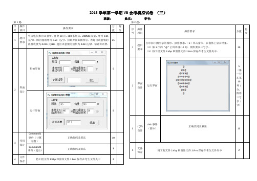 2015学年第一学期VB会考模拟试卷3