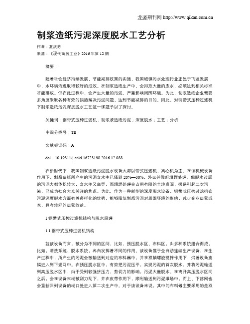 制浆造纸污泥深度脱水工艺分析