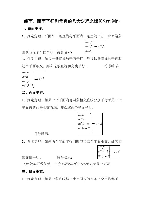 线面、面面平行和垂直的八大定理-平面八大定理