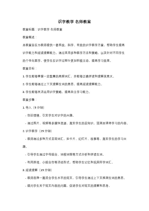 识字教学 名师教案