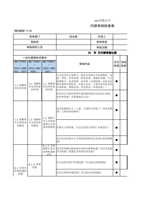 综合部内部审核检查表