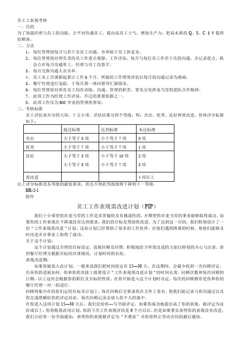 麦当劳内部文件——员工工作表现考核