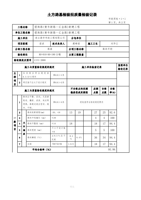 土方路基开挖检验批