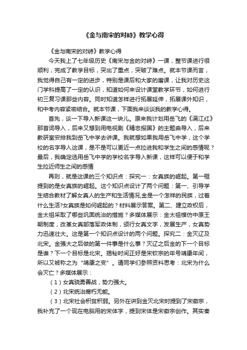 《金与南宋的对峙》教学心得