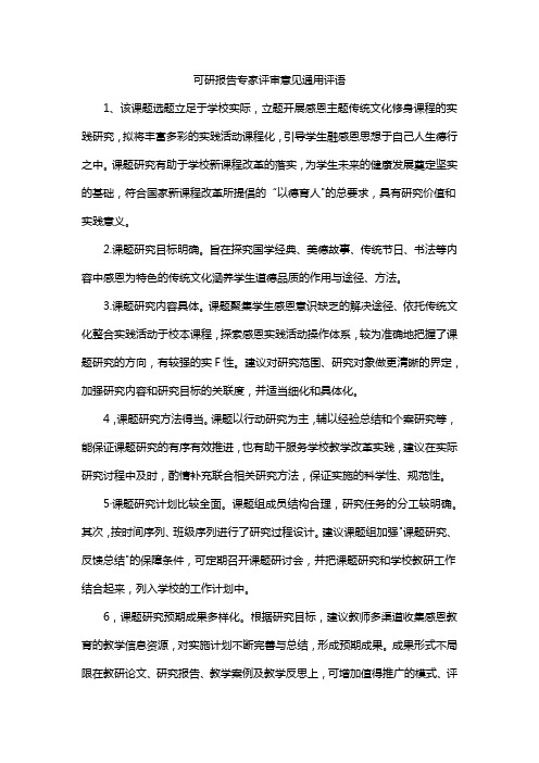 可研报告专家评审意见通用评语