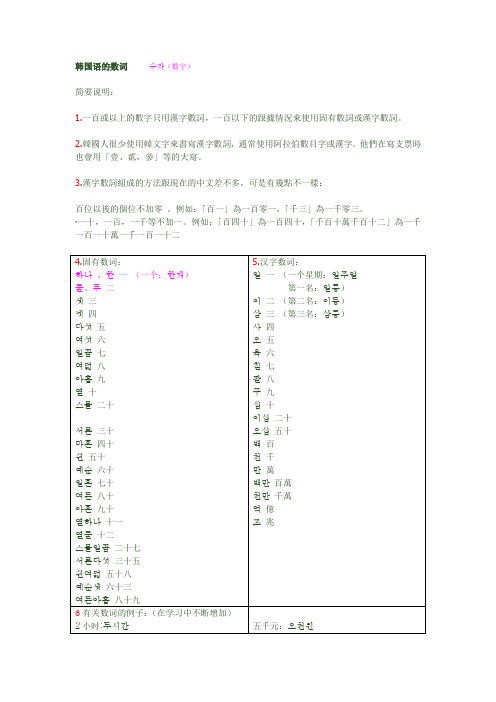 韩国语的数词