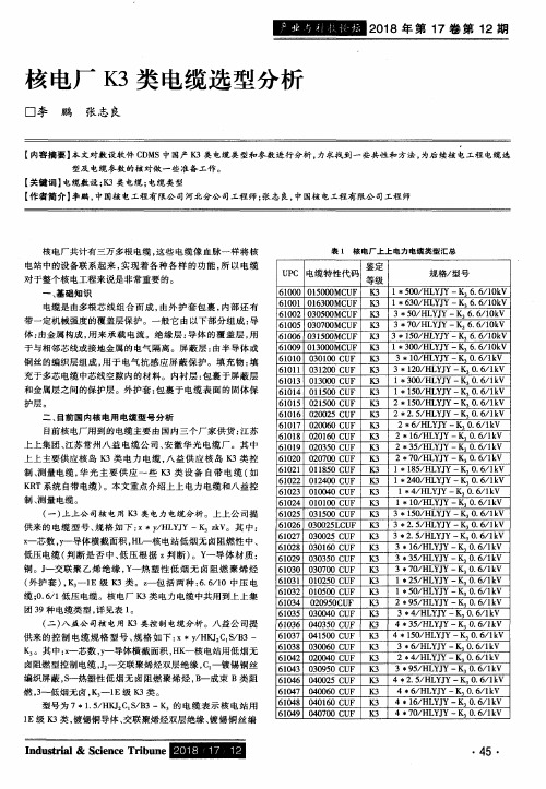 核电厂K3类电缆选型分析