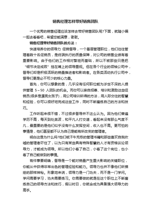 销售经理怎样带好销售团队