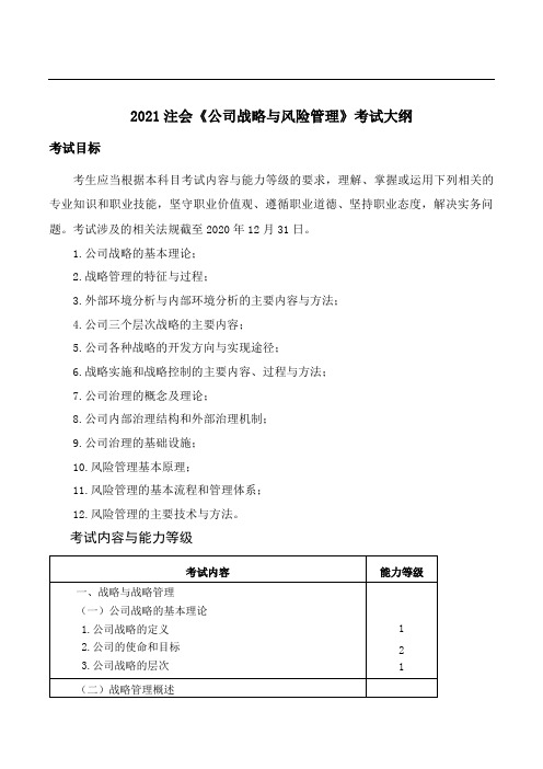 2021注会《公司战略与风险管理》考试大纲