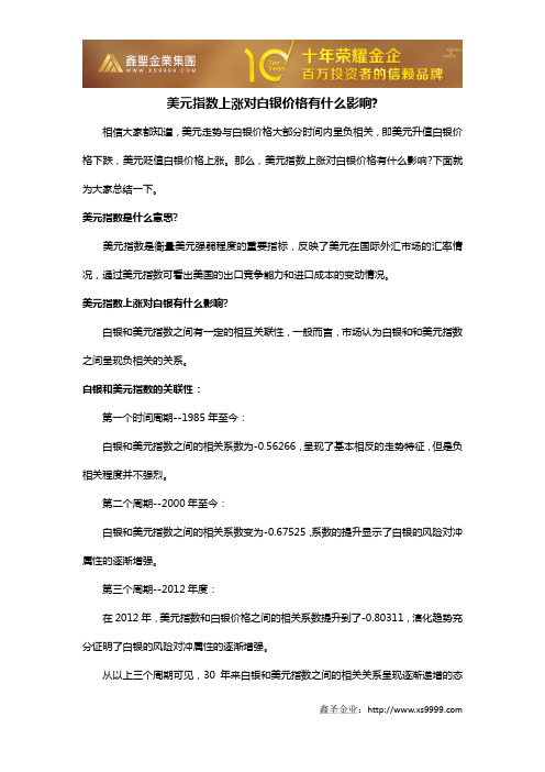 美元指数上涨对白银价格有什么影响