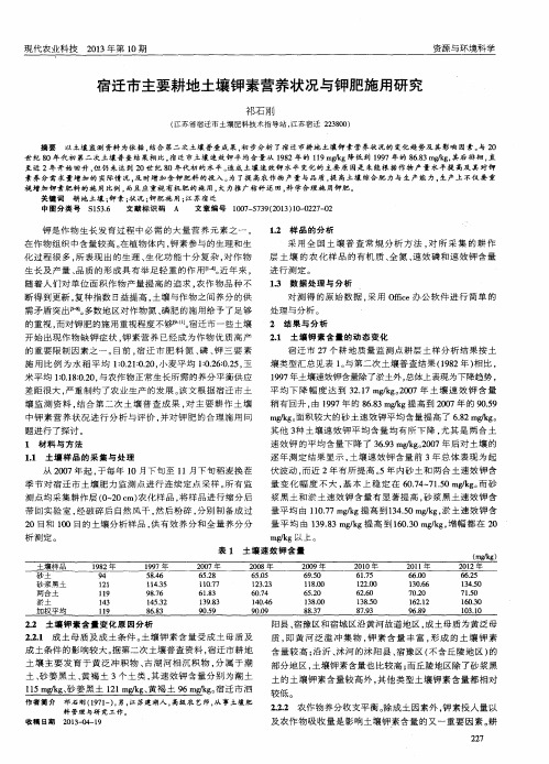 宿迁市主要耕地土壤钾素营养状况与钾肥施用研究