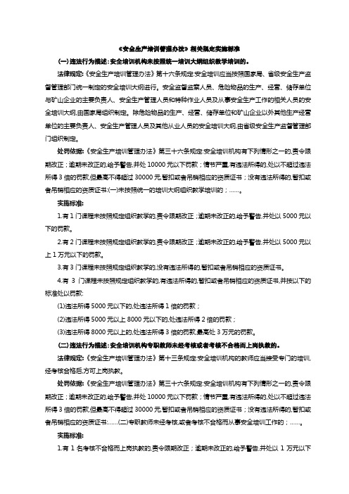 《安全生产培训管理办法》相关规定处罚实施标准